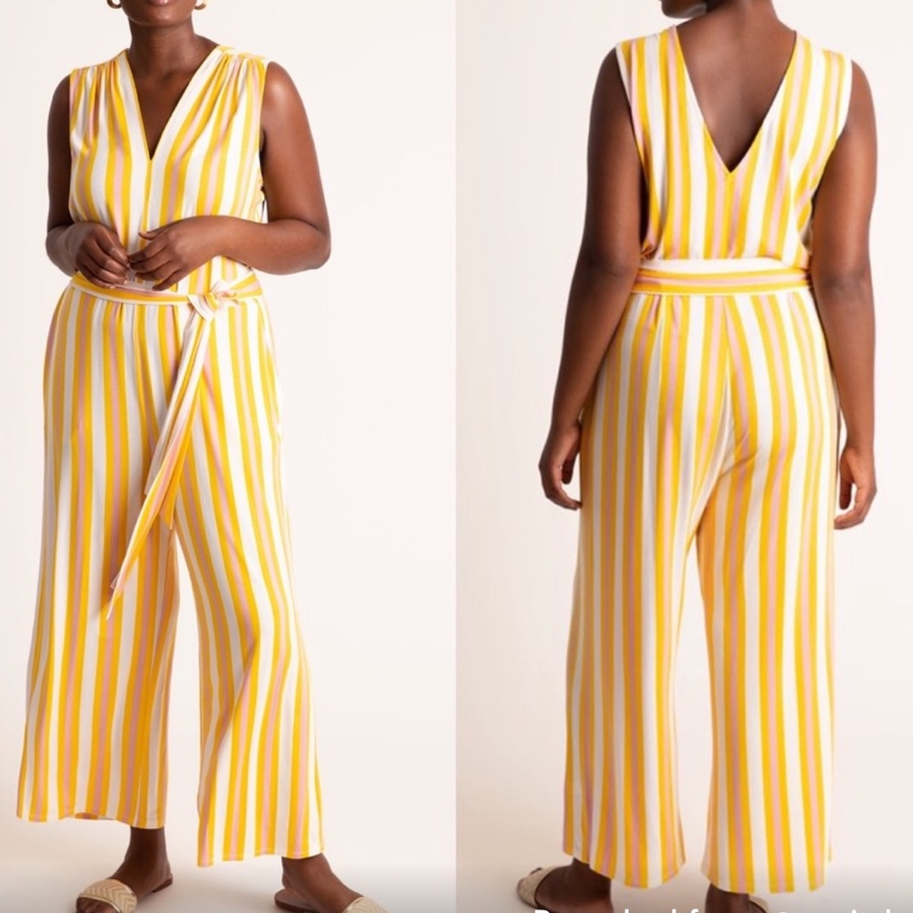Eloquii Plus Size Yellow Pink Stripe Jumper Jumpsuit  Sz 20